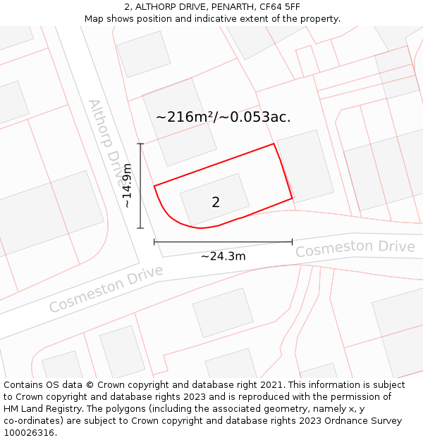 2, ALTHORP DRIVE, PENARTH, CF64 5FF: Plot and title map