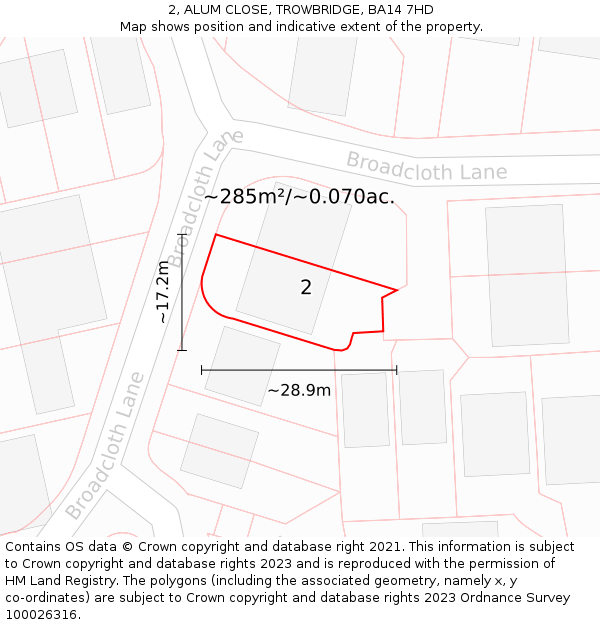 2, ALUM CLOSE, TROWBRIDGE, BA14 7HD: Plot and title map