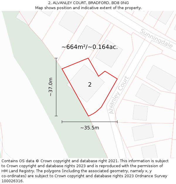 2, ALVANLEY COURT, BRADFORD, BD8 0NG: Plot and title map