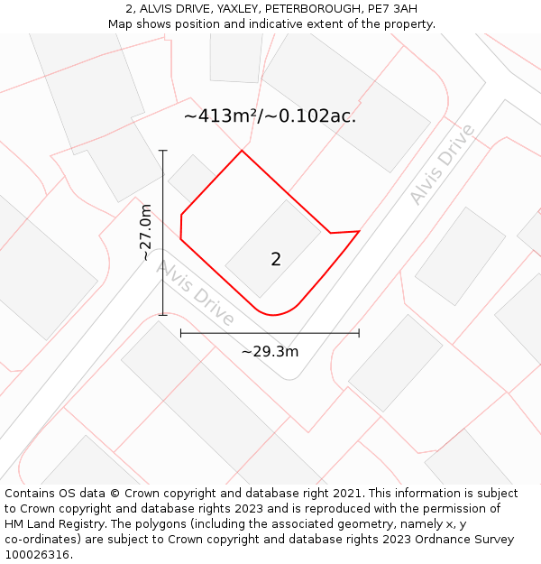 2, ALVIS DRIVE, YAXLEY, PETERBOROUGH, PE7 3AH: Plot and title map