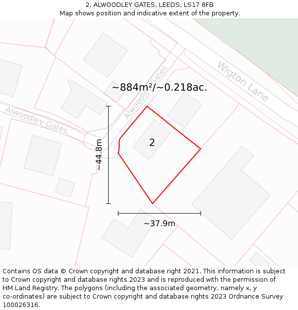 2, ALWOODLEY GATES, LEEDS, LS17 8FB: Plot and title map