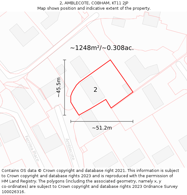 2, AMBLECOTE, COBHAM, KT11 2JP: Plot and title map