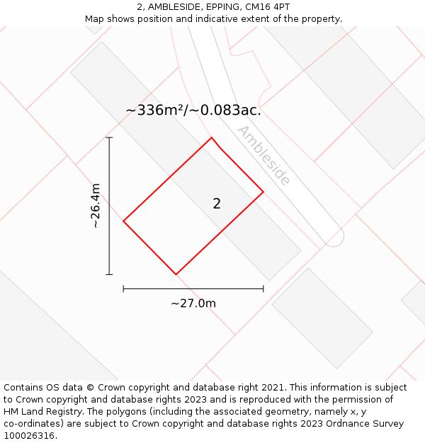 2, AMBLESIDE, EPPING, CM16 4PT: Plot and title map