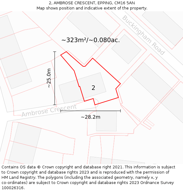 2, AMBROSE CRESCENT, EPPING, CM16 5AN: Plot and title map