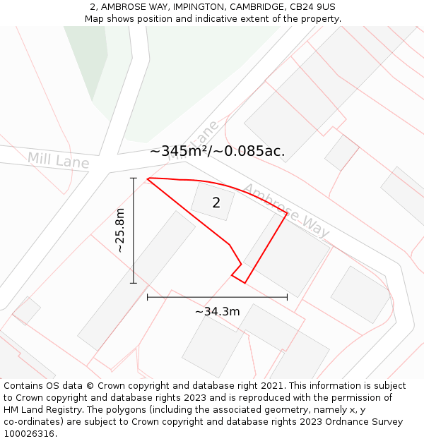 2, AMBROSE WAY, IMPINGTON, CAMBRIDGE, CB24 9US: Plot and title map
