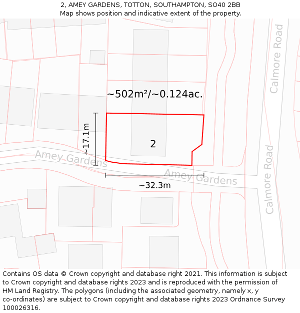 2, AMEY GARDENS, TOTTON, SOUTHAMPTON, SO40 2BB: Plot and title map