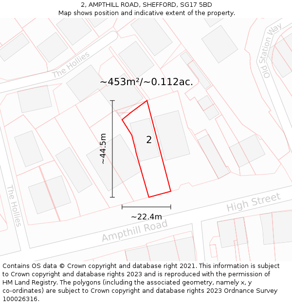 2, AMPTHILL ROAD, SHEFFORD, SG17 5BD: Plot and title map