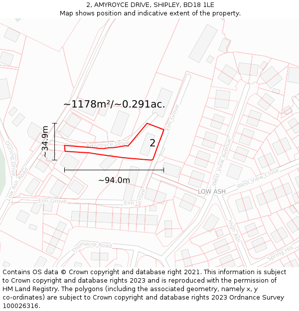 2, AMYROYCE DRIVE, SHIPLEY, BD18 1LE: Plot and title map