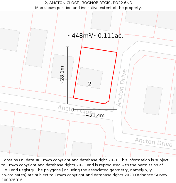 2, ANCTON CLOSE, BOGNOR REGIS, PO22 6ND: Plot and title map