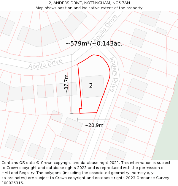 2, ANDERS DRIVE, NOTTINGHAM, NG6 7AN: Plot and title map