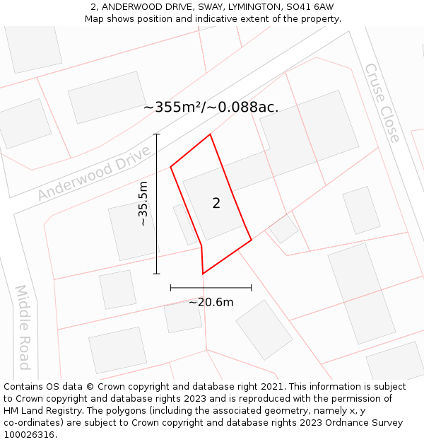 2, ANDERWOOD DRIVE, SWAY, LYMINGTON, SO41 6AW: Plot and title map