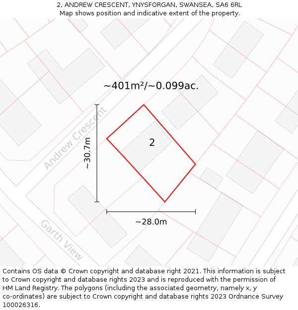 2, ANDREW CRESCENT, YNYSFORGAN, SWANSEA, SA6 6RL: Plot and title map