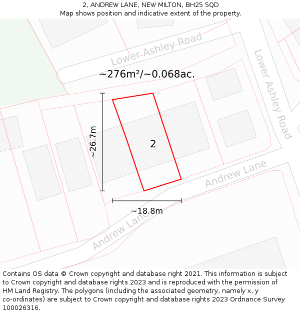 2, ANDREW LANE, NEW MILTON, BH25 5QD: Plot and title map