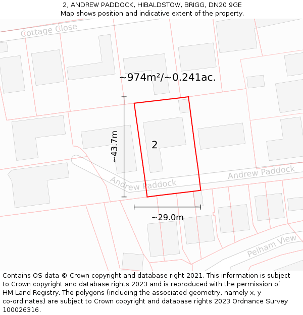 2, ANDREW PADDOCK, HIBALDSTOW, BRIGG, DN20 9GE: Plot and title map
