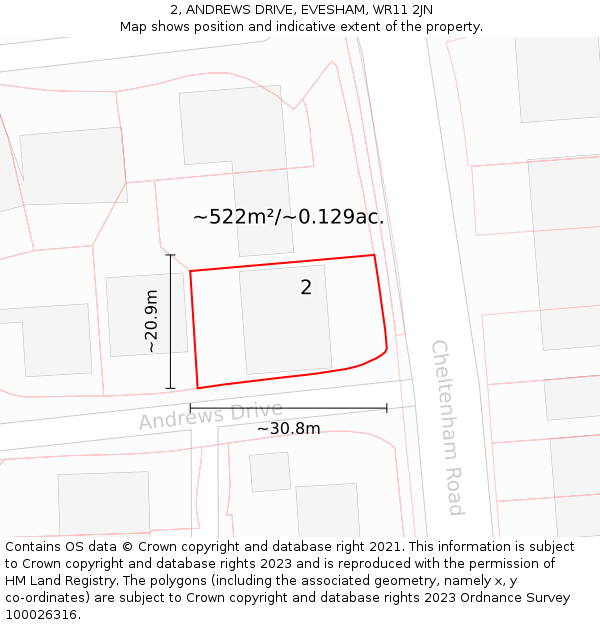 2, ANDREWS DRIVE, EVESHAM, WR11 2JN: Plot and title map