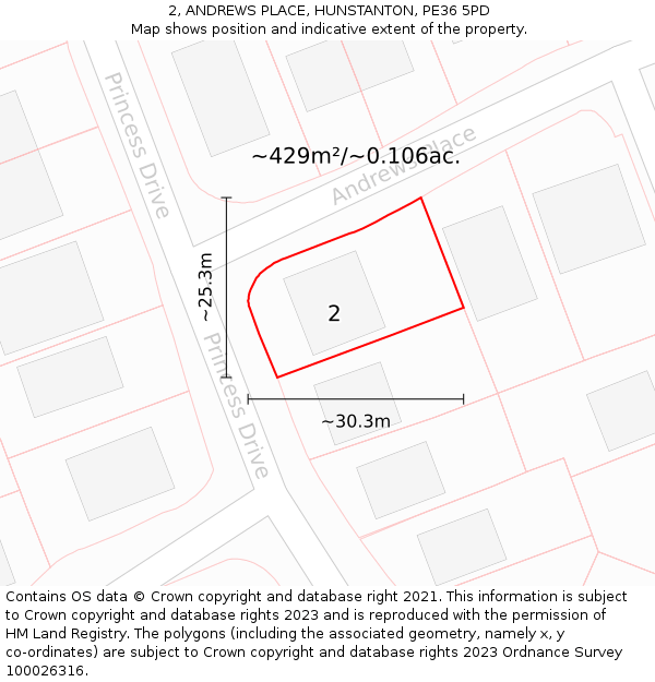 2, ANDREWS PLACE, HUNSTANTON, PE36 5PD: Plot and title map