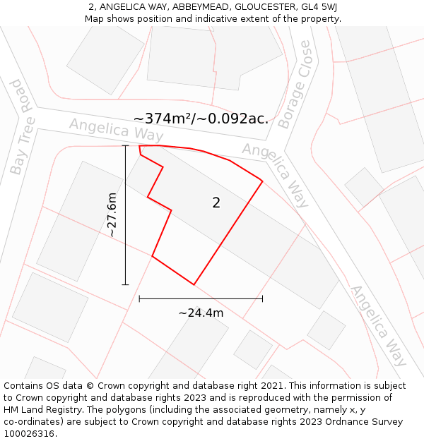2, ANGELICA WAY, ABBEYMEAD, GLOUCESTER, GL4 5WJ: Plot and title map