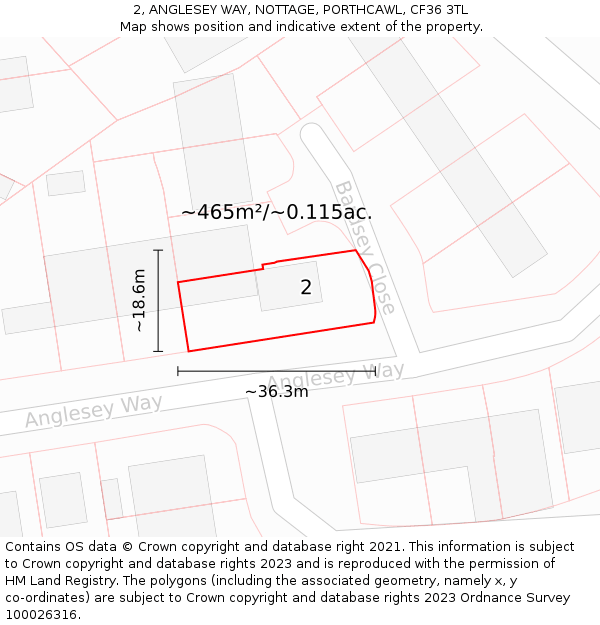 2, ANGLESEY WAY, NOTTAGE, PORTHCAWL, CF36 3TL: Plot and title map
