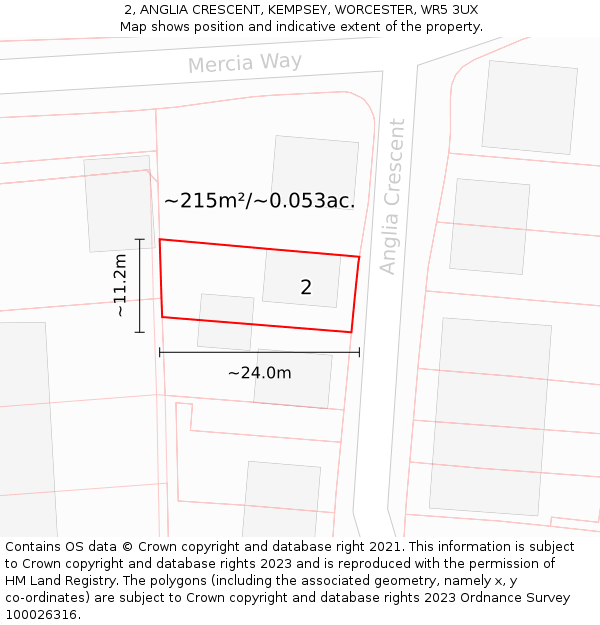 2, ANGLIA CRESCENT, KEMPSEY, WORCESTER, WR5 3UX: Plot and title map