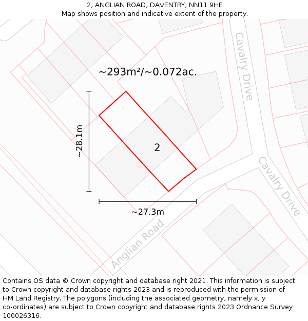 2, ANGLIAN ROAD, DAVENTRY, NN11 9HE: Plot and title map