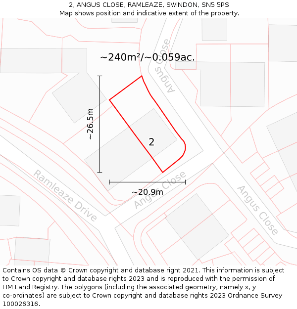 2, ANGUS CLOSE, RAMLEAZE, SWINDON, SN5 5PS: Plot and title map