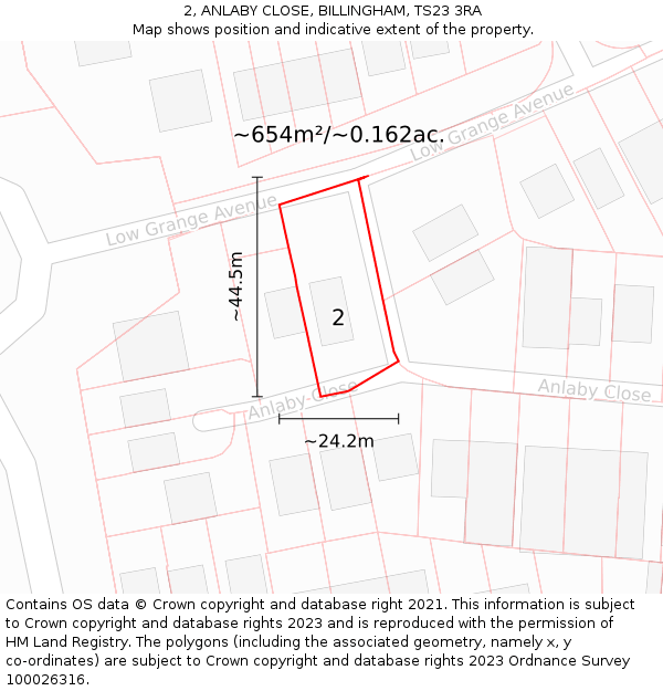 2, ANLABY CLOSE, BILLINGHAM, TS23 3RA: Plot and title map