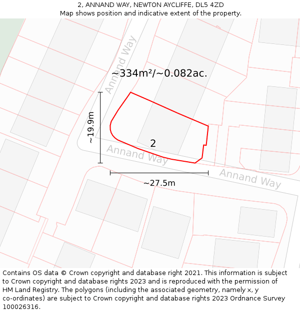 2, ANNAND WAY, NEWTON AYCLIFFE, DL5 4ZD: Plot and title map