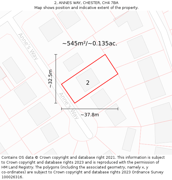 2, ANNES WAY, CHESTER, CH4 7BA: Plot and title map