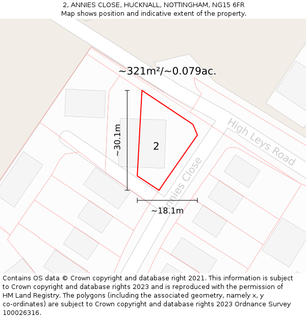 2, ANNIES CLOSE, HUCKNALL, NOTTINGHAM, NG15 6FR: Plot and title map