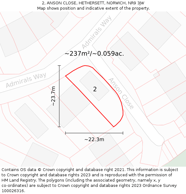 2, ANSON CLOSE, HETHERSETT, NORWICH, NR9 3JW: Plot and title map