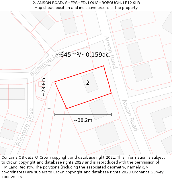 2, ANSON ROAD, SHEPSHED, LOUGHBOROUGH, LE12 9LB: Plot and title map