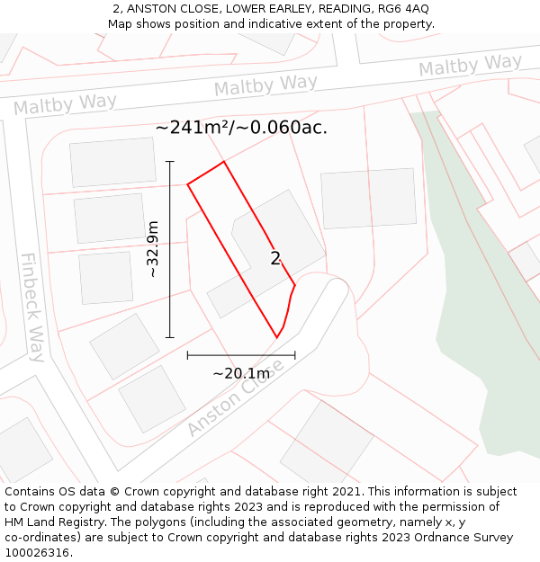 2, ANSTON CLOSE, LOWER EARLEY, READING, RG6 4AQ: Plot and title map