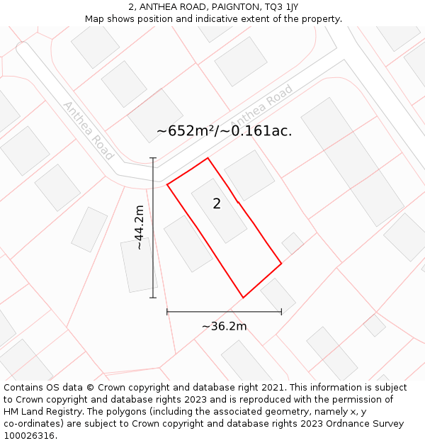 2, ANTHEA ROAD, PAIGNTON, TQ3 1JY: Plot and title map