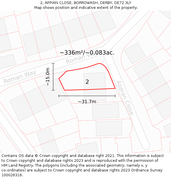 2, APPIAN CLOSE, BORROWASH, DERBY, DE72 3LY: Plot and title map