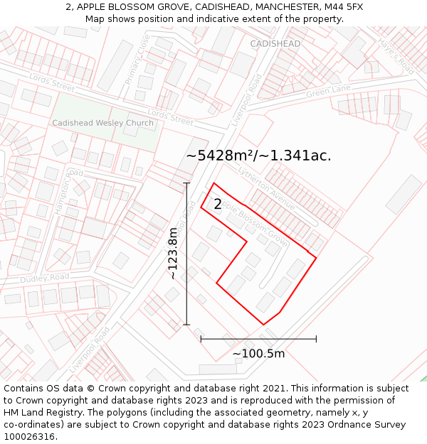 2, APPLE BLOSSOM GROVE, CADISHEAD, MANCHESTER, M44 5FX: Plot and title map