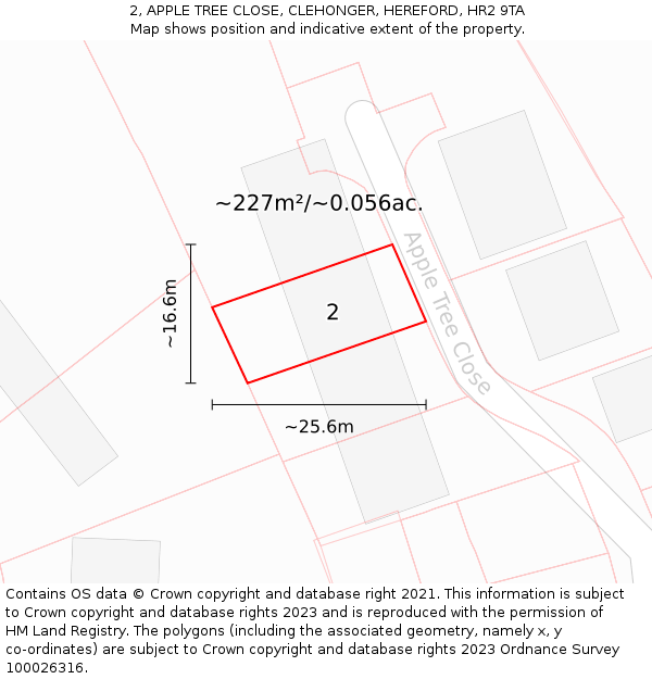 2, APPLE TREE CLOSE, CLEHONGER, HEREFORD, HR2 9TA: Plot and title map