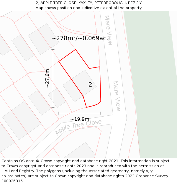 2, APPLE TREE CLOSE, YAXLEY, PETERBOROUGH, PE7 3JY: Plot and title map
