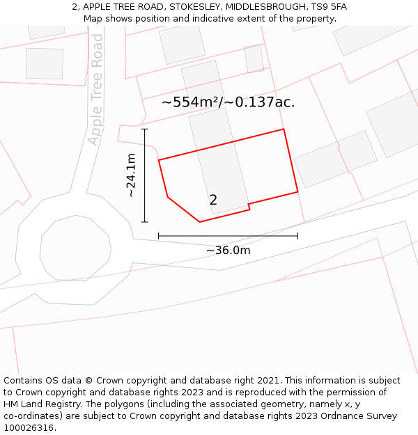 2, APPLE TREE ROAD, STOKESLEY, MIDDLESBROUGH, TS9 5FA: Plot and title map
