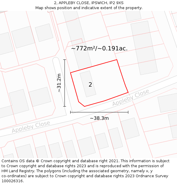 2, APPLEBY CLOSE, IPSWICH, IP2 9XS: Plot and title map