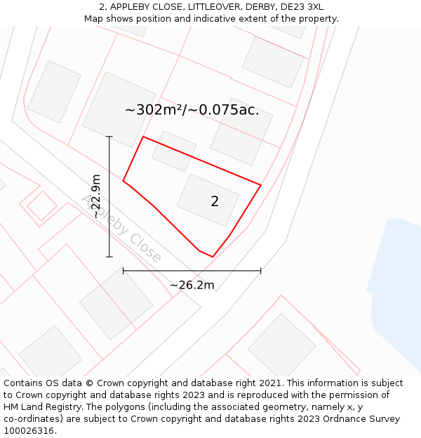 2, APPLEBY CLOSE, LITTLEOVER, DERBY, DE23 3XL: Plot and title map