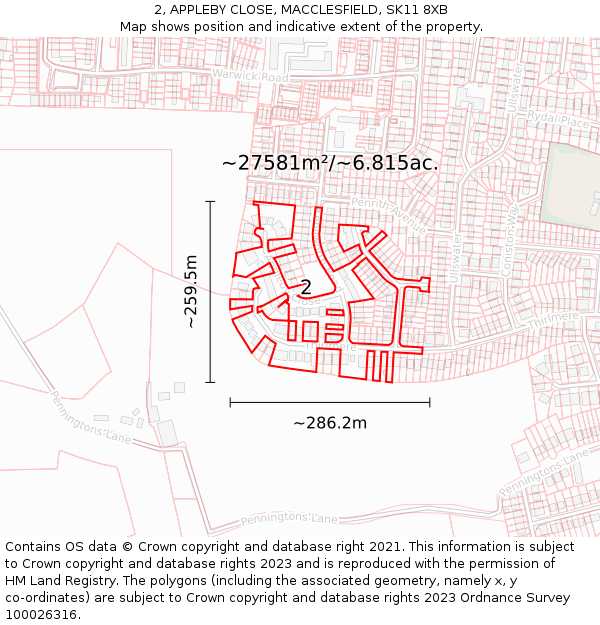 2, APPLEBY CLOSE, MACCLESFIELD, SK11 8XB: Plot and title map