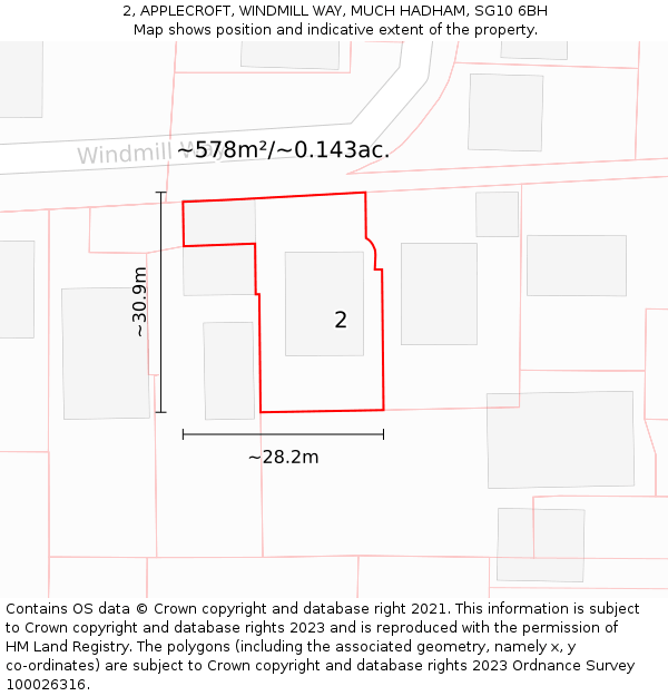 2, APPLECROFT, WINDMILL WAY, MUCH HADHAM, SG10 6BH: Plot and title map