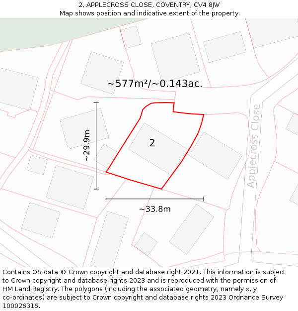 2, APPLECROSS CLOSE, COVENTRY, CV4 8JW: Plot and title map