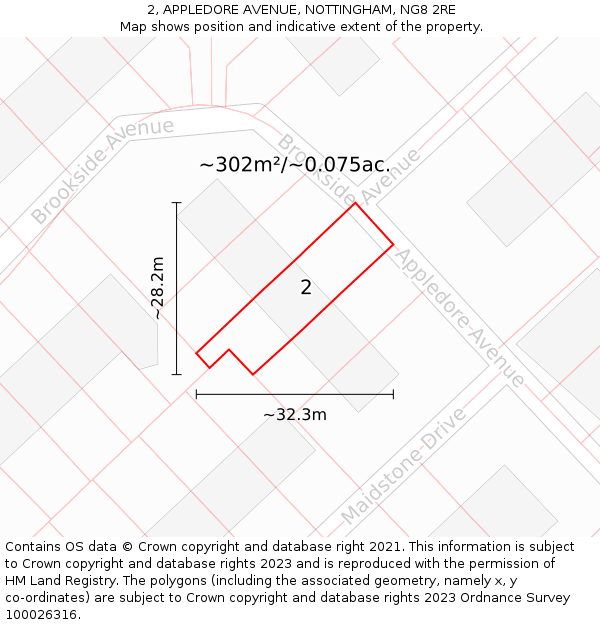 2, APPLEDORE AVENUE, NOTTINGHAM, NG8 2RE: Plot and title map