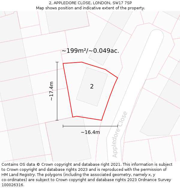 2, APPLEDORE CLOSE, LONDON, SW17 7SP: Plot and title map