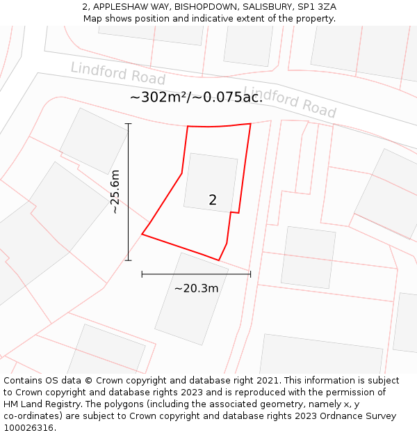 2, APPLESHAW WAY, BISHOPDOWN, SALISBURY, SP1 3ZA: Plot and title map