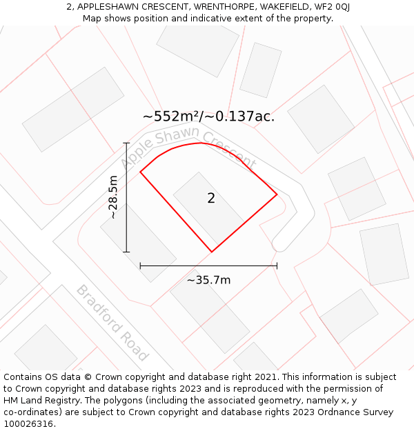 2, APPLESHAWN CRESCENT, WRENTHORPE, WAKEFIELD, WF2 0QJ: Plot and title map