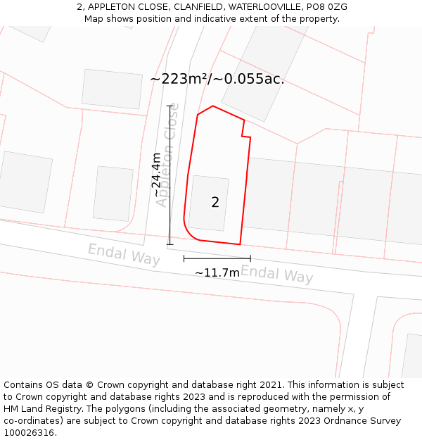2, APPLETON CLOSE, CLANFIELD, WATERLOOVILLE, PO8 0ZG: Plot and title map