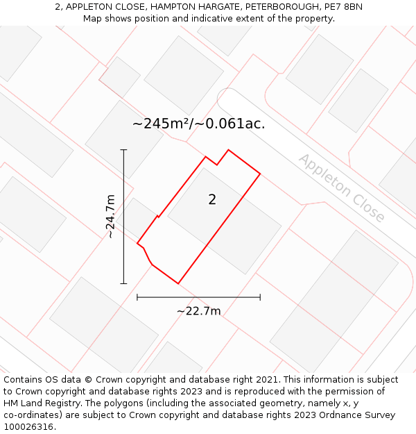 2, APPLETON CLOSE, HAMPTON HARGATE, PETERBOROUGH, PE7 8BN: Plot and title map