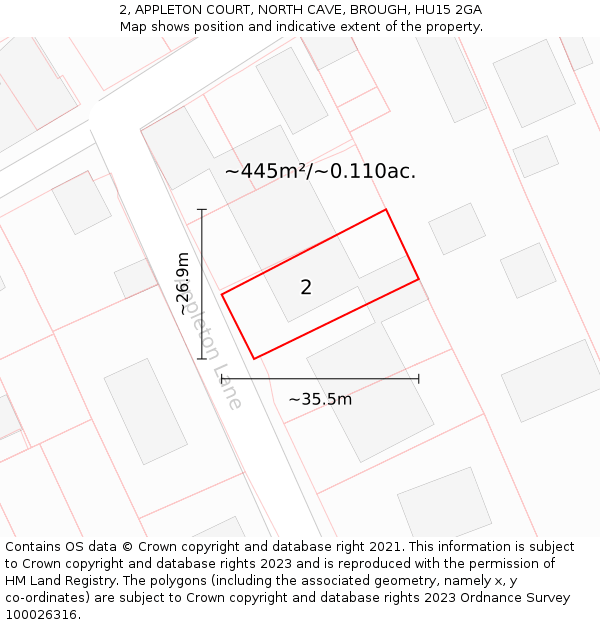 2, APPLETON COURT, NORTH CAVE, BROUGH, HU15 2GA: Plot and title map
